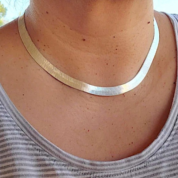 STERLING SILVER HERRINGBONE NECKLACE  10 mm WIDTH - Picture 2 of 5